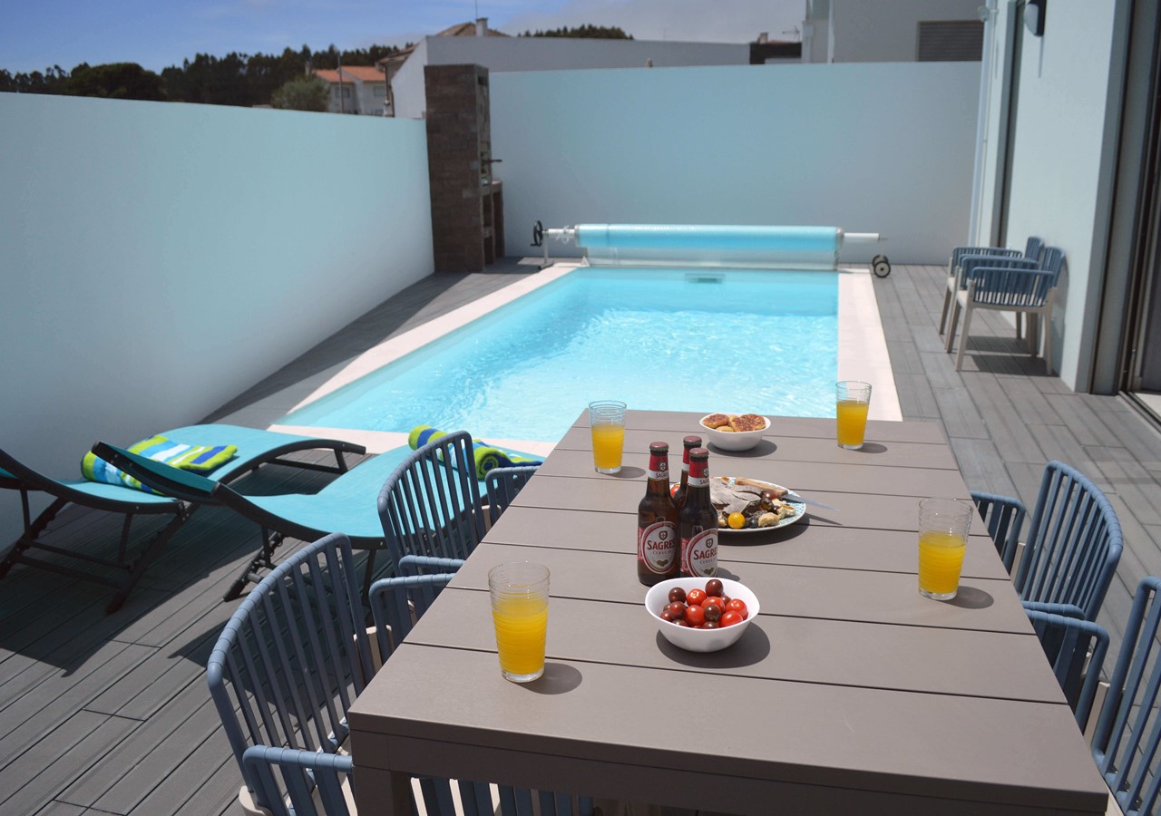 Dining area facing the pool